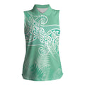 Aotearoa Maori Koru Curves Women Sleeveless Polo Shirt Silver Ferns - Mint