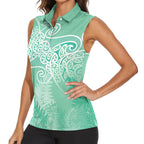 Aotearoa Maori Koru Curves Women Sleeveless Polo Shirt Silver Ferns - Mint