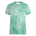 Aotearoa Maori Koru Curves Women V-Neck T-Shirt Silver Ferns - Mint