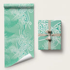 Aotearoa Maori Koru Curves Wrapping Paper Silver Ferns - Mint