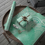 Aotearoa Maori Koru Curves Wrapping Paper Silver Ferns - Mint
