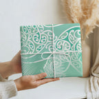 Aotearoa Maori Koru Curves Wrapping Paper Silver Ferns - Mint