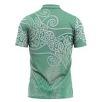 Aotearoa Maori Koru Curves Zipper Polo Shirt Silver Ferns - Mint
