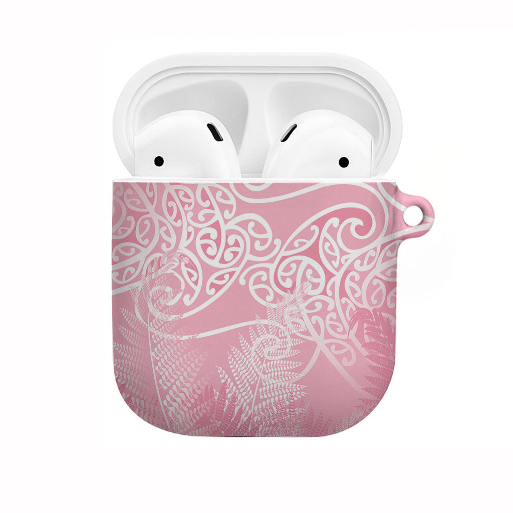 Aotearoa Maori Koru Curves AirPods Case Silver Ferns - Rose Pink
