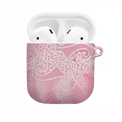 Aotearoa Maori Koru Curves AirPods Case Silver Ferns - Rose Pink