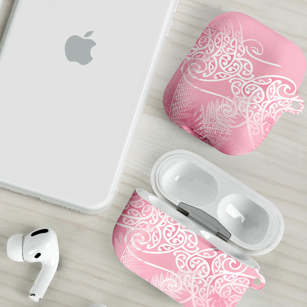 Aotearoa Maori Koru Curves AirPods Case Silver Ferns - Rose Pink