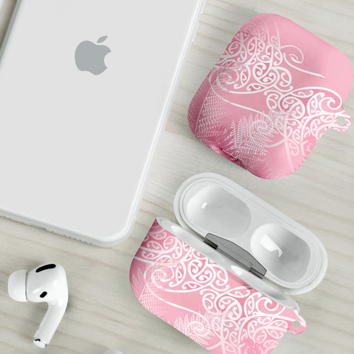 Aotearoa Maori Koru Curves AirPods Case Silver Ferns - Rose Pink