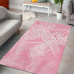 Aotearoa Maori Koru Curves Area Rug Silver Ferns - Rose Pink