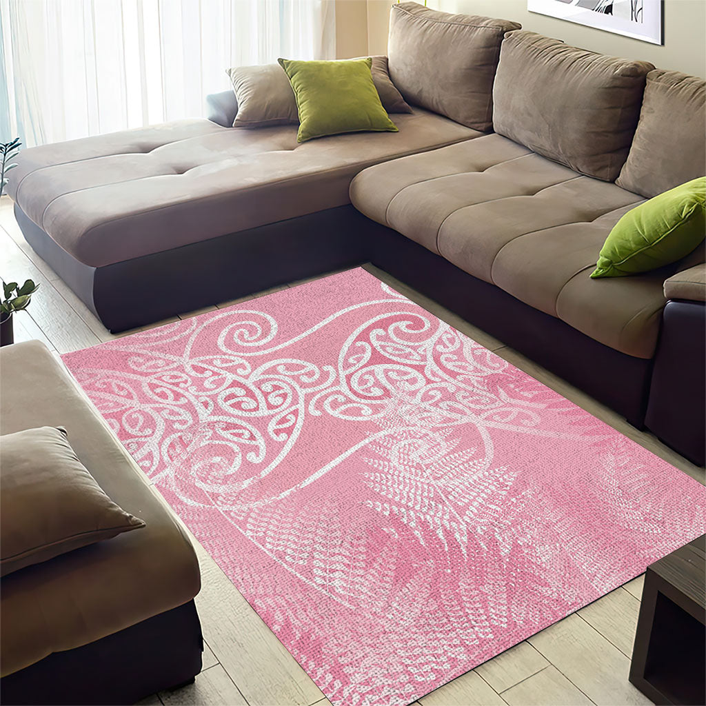 Aotearoa Maori Koru Curves Area Rug Silver Ferns - Rose Pink