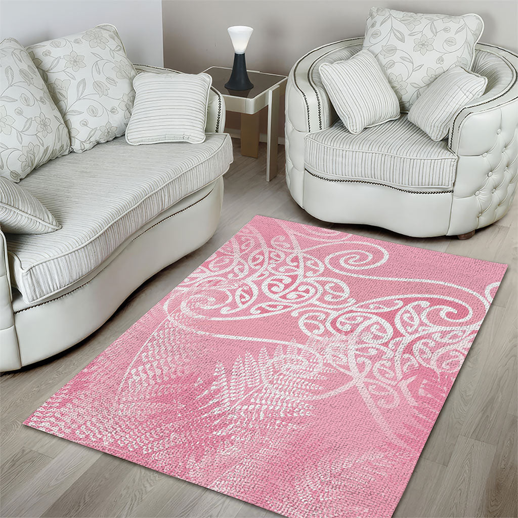 Aotearoa Maori Koru Curves Area Rug Silver Ferns - Rose Pink