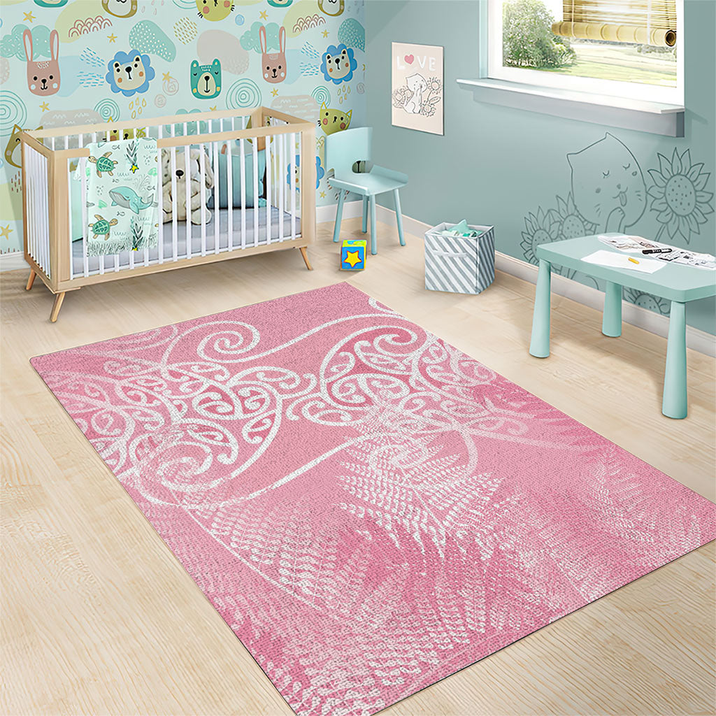 Aotearoa Maori Koru Curves Area Rug Silver Ferns - Rose Pink