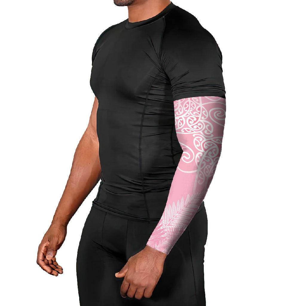 Aotearoa Maori Koru Curves Arm Sleeves Silver Ferns - Rose Pink