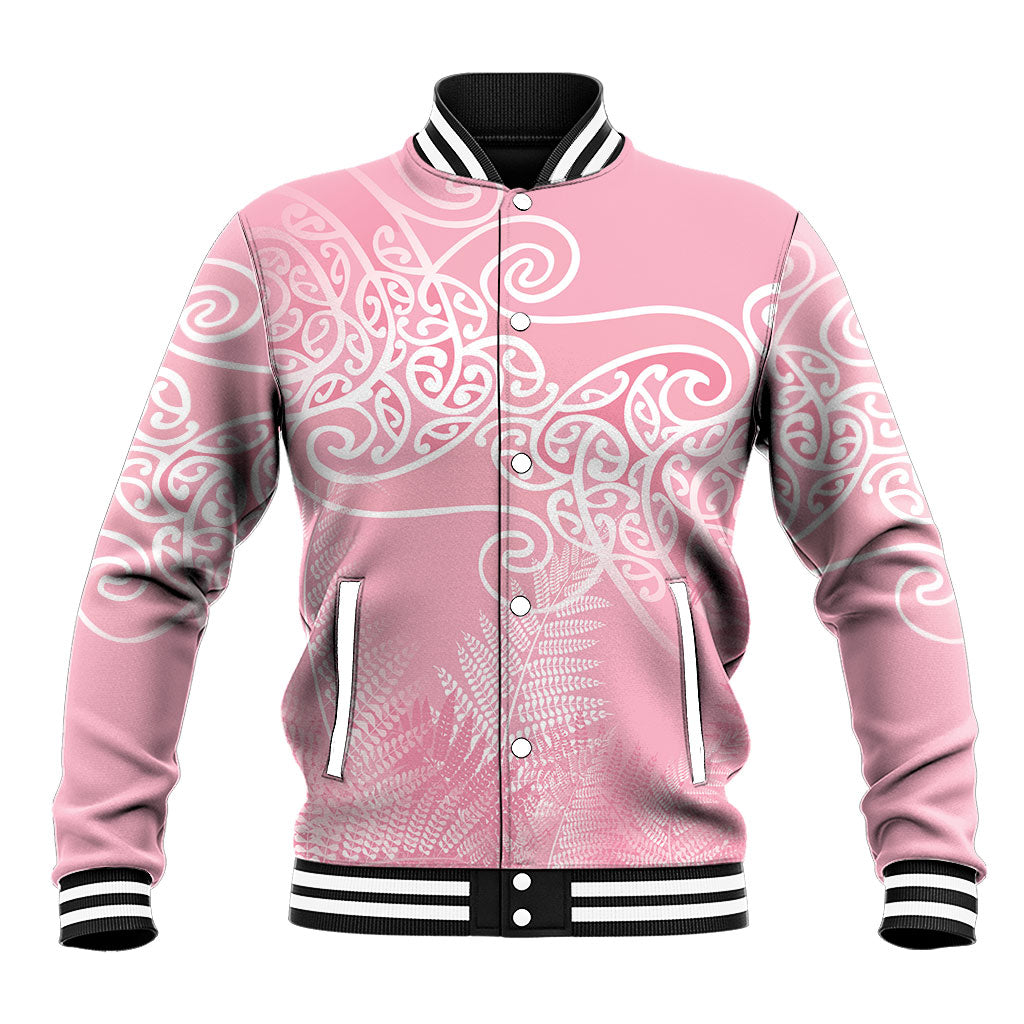 Aotearoa Maori Koru Curves Baseball Jacket Silver Ferns - Rose Pink