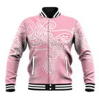 Aotearoa Maori Koru Curves Baseball Jacket Silver Ferns - Rose Pink