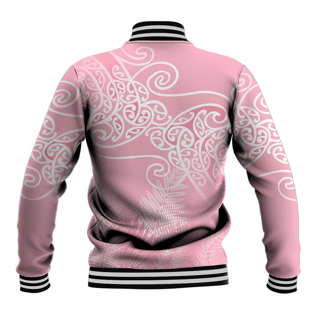 Aotearoa Maori Koru Curves Baseball Jacket Silver Ferns - Rose Pink