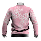 Aotearoa Maori Koru Curves Baseball Jacket Silver Ferns - Rose Pink