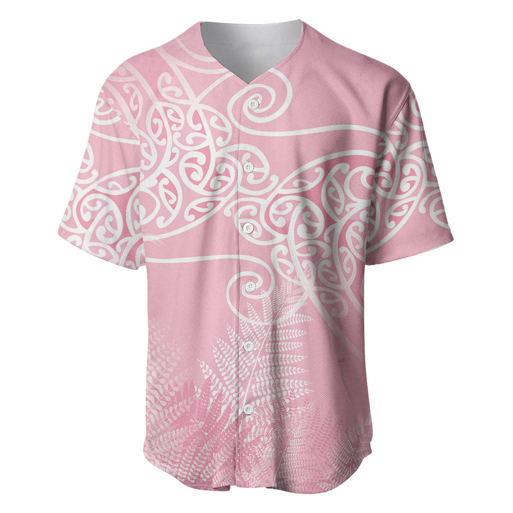 Aotearoa Maori Koru Curves Baseball Jersey Silver Ferns - Rose Pink