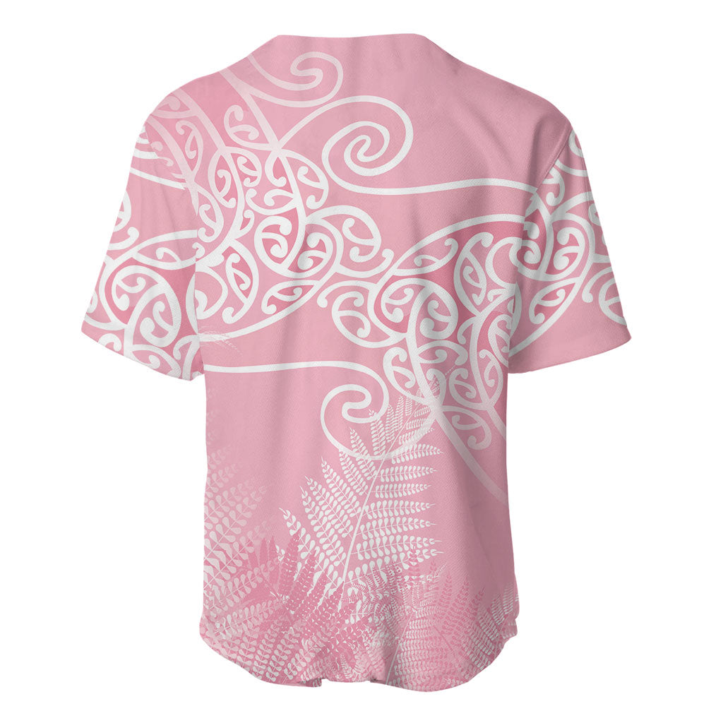 Aotearoa Maori Koru Curves Baseball Jersey Silver Ferns - Rose Pink