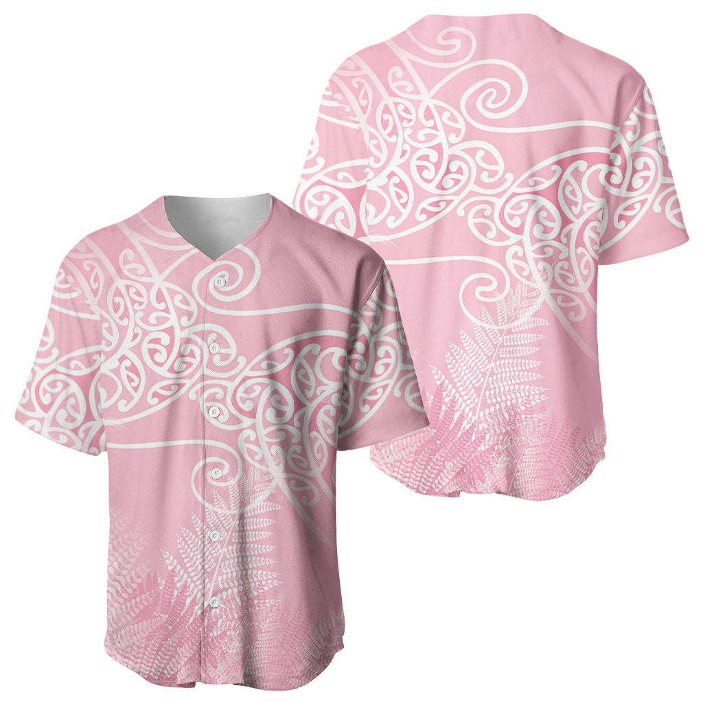 Aotearoa Maori Koru Curves Baseball Jersey Silver Ferns - Rose Pink