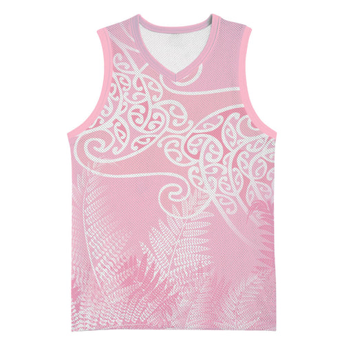 Aotearoa Maori Koru Curves Basketball Jersey Silver Ferns - Rose Pink