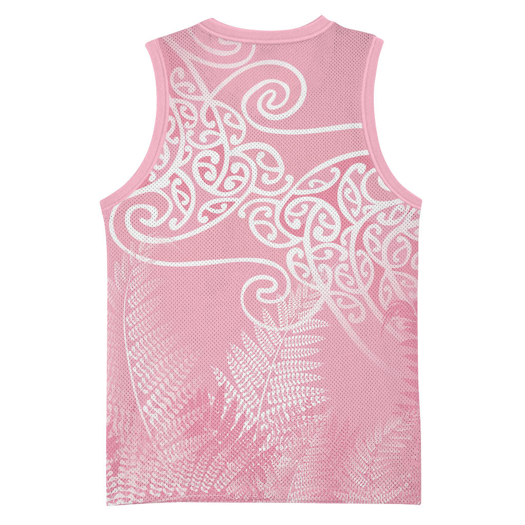 Aotearoa Maori Koru Curves Basketball Jersey Silver Ferns - Rose Pink