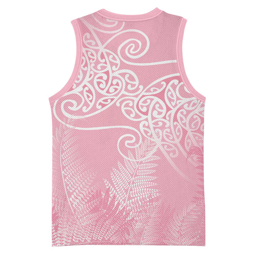 Aotearoa Maori Koru Curves Basketball Jersey Silver Ferns - Rose Pink