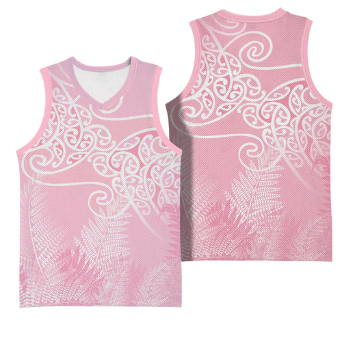 Aotearoa Maori Koru Curves Basketball Jersey Silver Ferns - Rose Pink