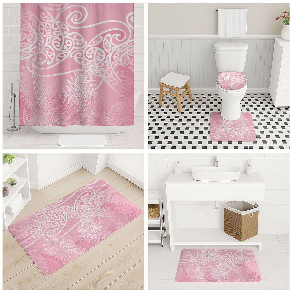 Aotearoa Maori Koru Curves Bathroom Set Silver Ferns - Rose Pink