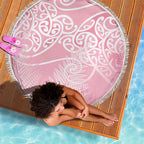 Aotearoa Maori Koru Curves Beach Blanket Silver Ferns - Rose Pink