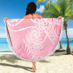 Aotearoa Maori Koru Curves Beach Blanket Silver Ferns - Rose Pink