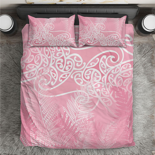 Aotearoa Maori Koru Curves Bedding Set Silver Ferns - Rose Pink