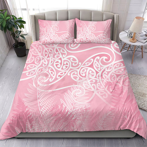 Aotearoa Maori Koru Curves Bedding Set Silver Ferns - Rose Pink