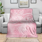Aotearoa Maori Koru Curves Blanket Silver Ferns - Rose Pink