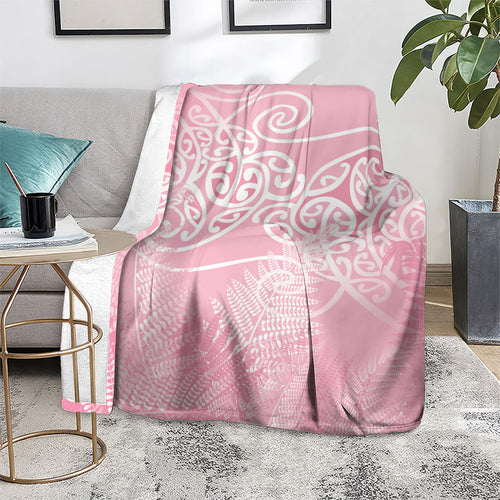 Aotearoa Maori Koru Curves Blanket Silver Ferns - Rose Pink