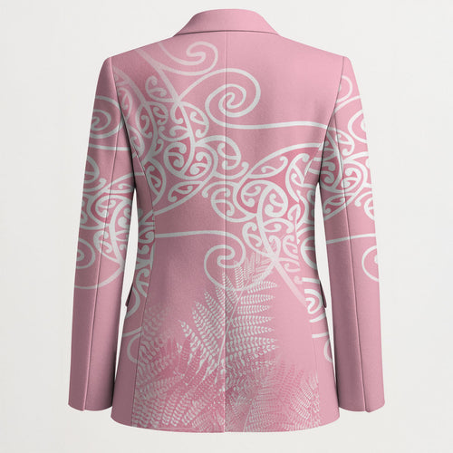 Aotearoa Maori Koru Curves Blazer Silver Ferns - Rose Pink