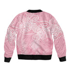 Aotearoa Maori Koru Curves Bomber Jacket Silver Ferns - Rose Pink