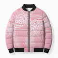 Aotearoa Maori Koru Curves Bomber Puffer Jacket Silver Ferns - Rose Pink