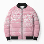 Aotearoa Maori Koru Curves Bomber Puffer Jacket Silver Ferns - Rose Pink