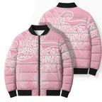 Aotearoa Maori Koru Curves Bomber Puffer Jacket Silver Ferns - Rose Pink