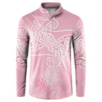Aotearoa Maori Koru Curves Button Sweatshirt Silver Ferns - Rose Pink