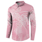 Aotearoa Maori Koru Curves Button Sweatshirt Silver Ferns - Rose Pink