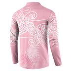 Aotearoa Maori Koru Curves Button Sweatshirt Silver Ferns - Rose Pink
