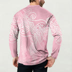 Aotearoa Maori Koru Curves Button Sweatshirt Silver Ferns - Rose Pink