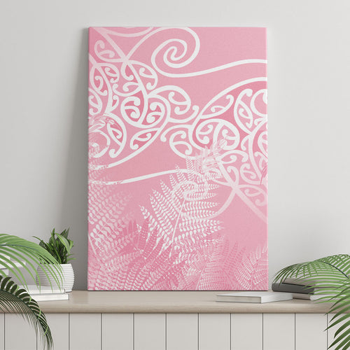 Aotearoa Maori Koru Curves Canvas Wall Art Silver Ferns - Rose Pink