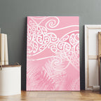 Aotearoa Maori Koru Curves Canvas Wall Art Silver Ferns - Rose Pink