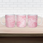 Aotearoa Maori Koru Curves Ceramic Mug Silver Ferns - Rose Pink
