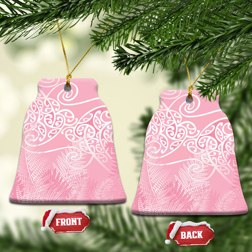 Aotearoa Maori Koru Curves Ceramic Ornament Silver Ferns - Rose Pink
