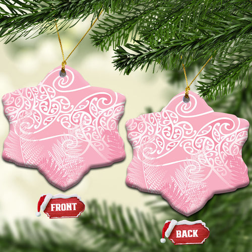 Aotearoa Maori Koru Curves Ceramic Ornament Silver Ferns - Rose Pink