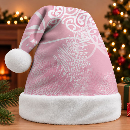 Aotearoa Maori Koru Curves Christmas Santa Hat Silver Ferns - Rose Pink