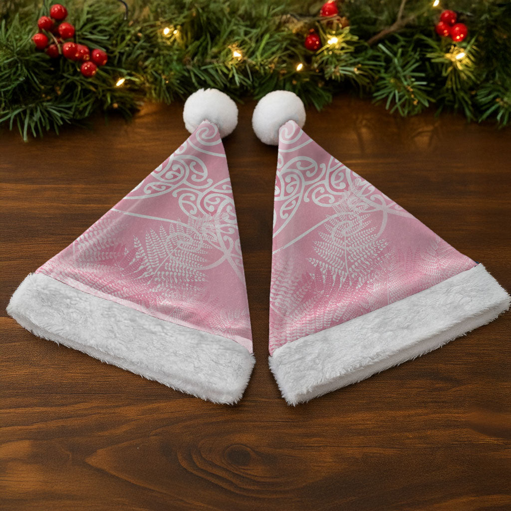 Aotearoa Maori Koru Curves Christmas Santa Hat Silver Ferns - Rose Pink